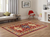handmade Geometric Sherwan Red Beige Hand Knotted RECTANGLE 100% WOOL area rug 4x6
